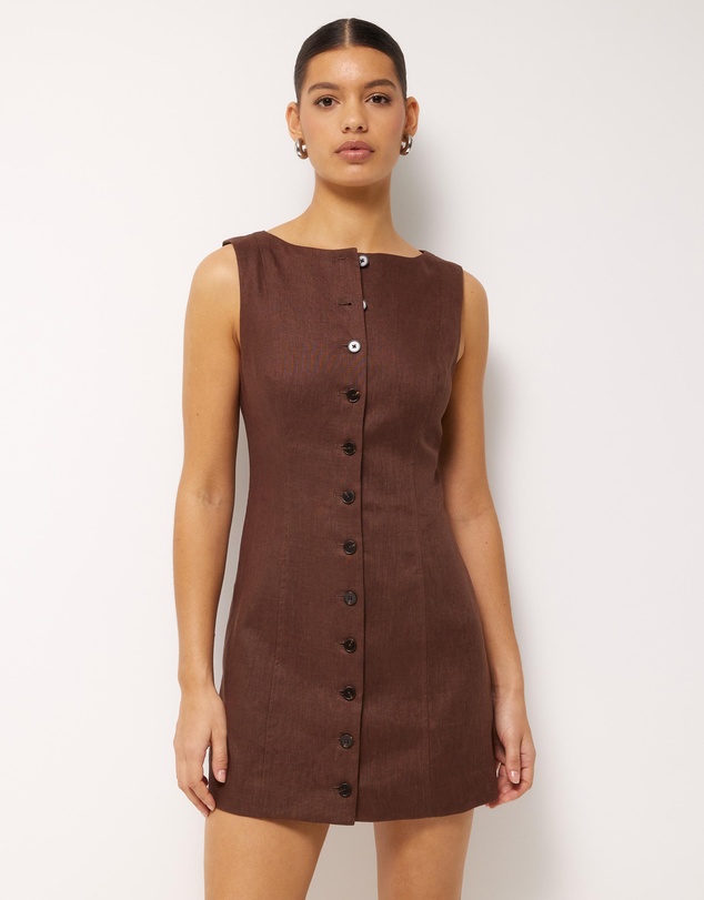 AERE - Kiri Button Through Linen Mini Dress