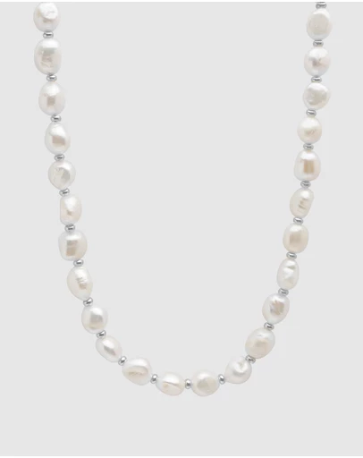 Nialaya Jewellery - Men's Baroque Pearl Choker with Silver