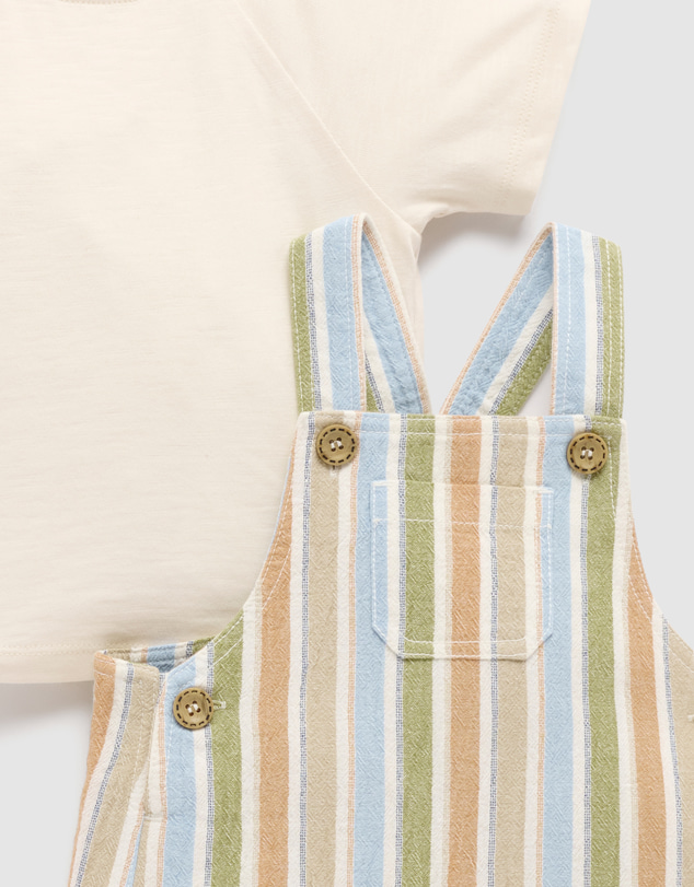 Purebaby - Striped Overall Set-Kids-Babies