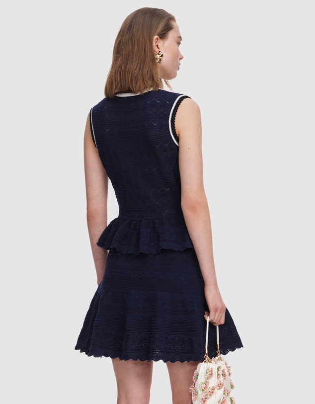 Self Portrait - Peplum Pointelle Knit Mini Dress