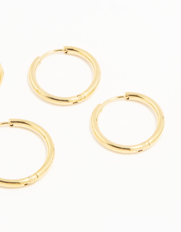 Lovisa - Waterproof Gold Plated Stainless Steel Thin Hoop Earrings 3-Pack