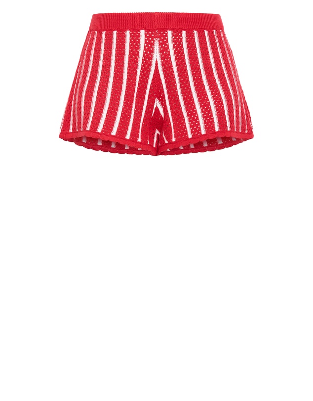 City Chic - Plus Size Issy Crochet Knit Stripe Short - red