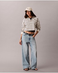 Calvin Klein Jeans - Striped Monogram Terry Cropped Sweatshirt