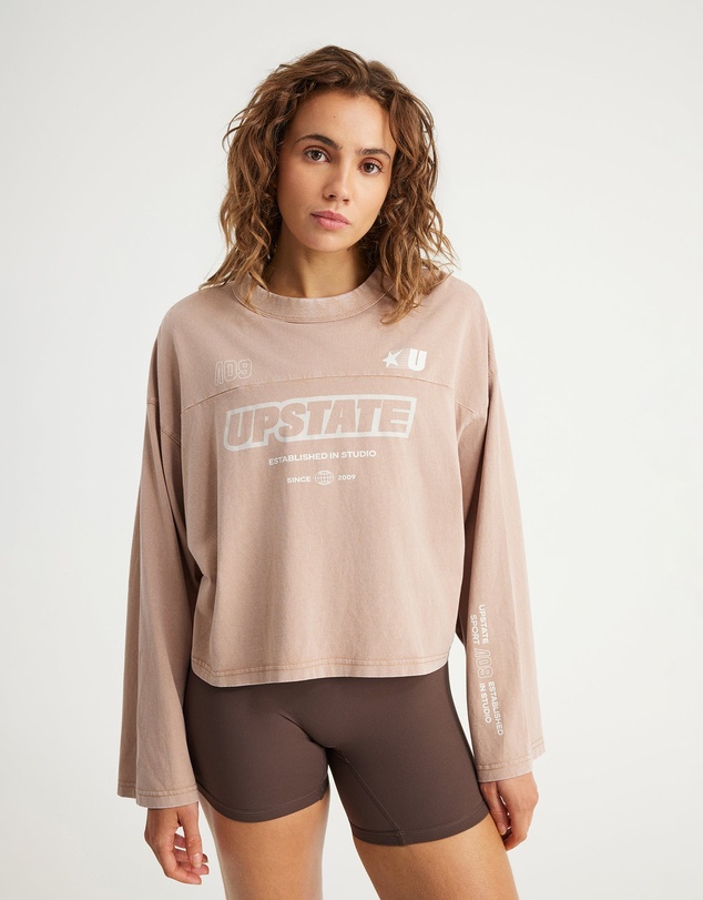 Upstate - Retro Sport Long Sleeve Tee - Moccha