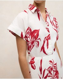 Trenery - Wild Iris Linen Cap Sleeve Shirt in White