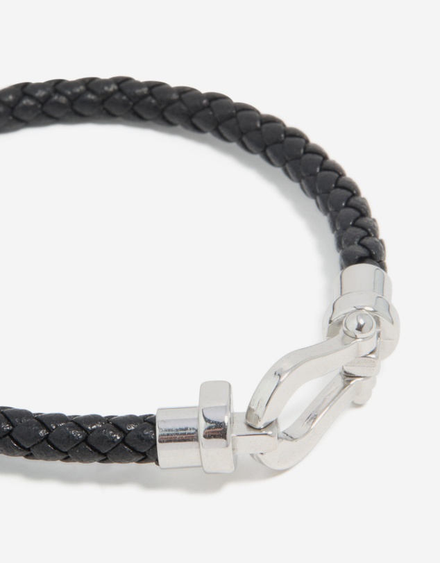 Lovisa - Waterproof Stainless Steel Black PU Leather Braided Chunky Link Bracelet