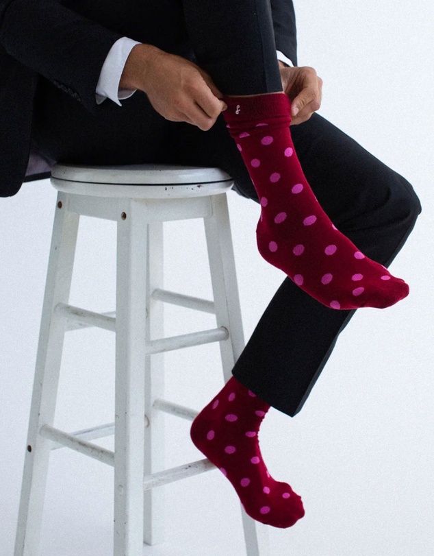 Swanky Socks - Maroon Medium Pink Polka Dots