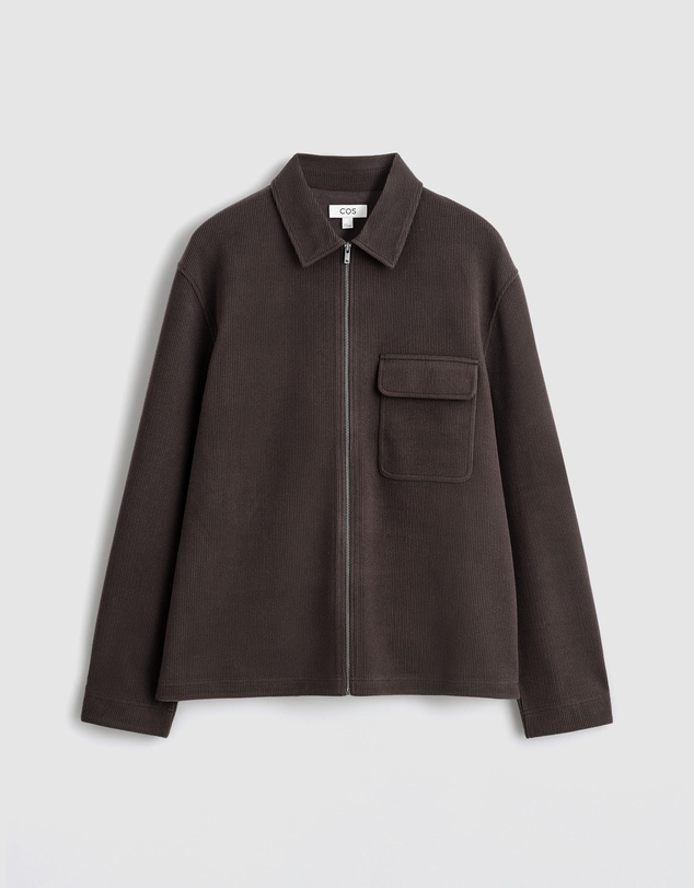 COS - Corduroy-Jersey Zip-Up Overshirt