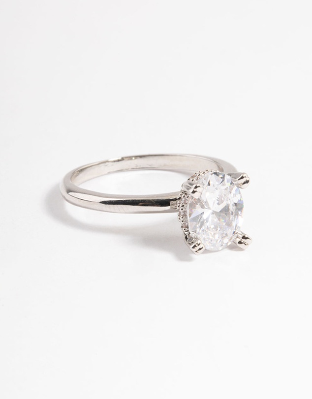 Lovisa - Silver Cubic Zirconia Single Oval Ring