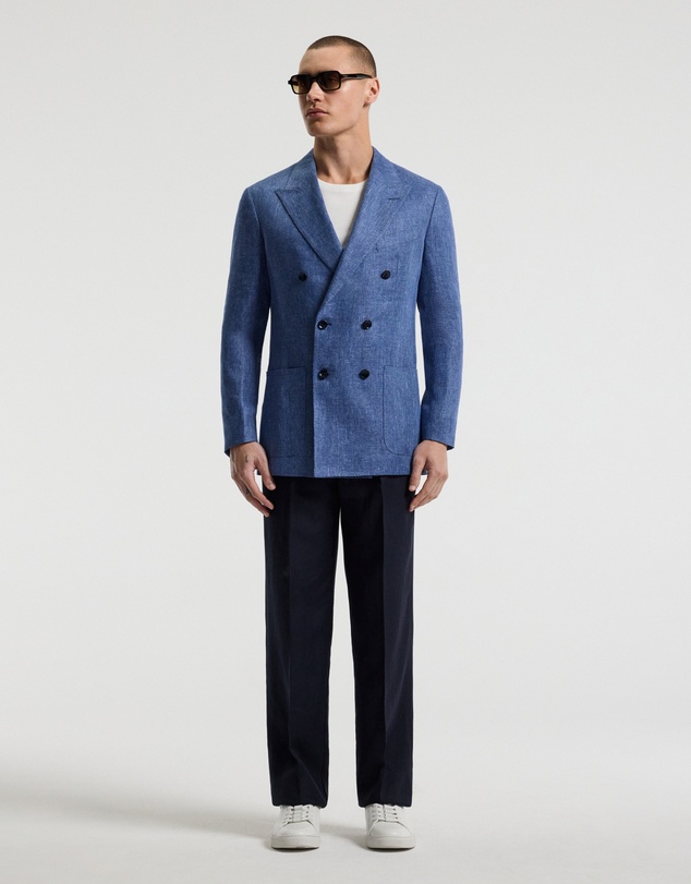 Calibre - Linen Lyocell Twill Double-Breasted Blazer Blue