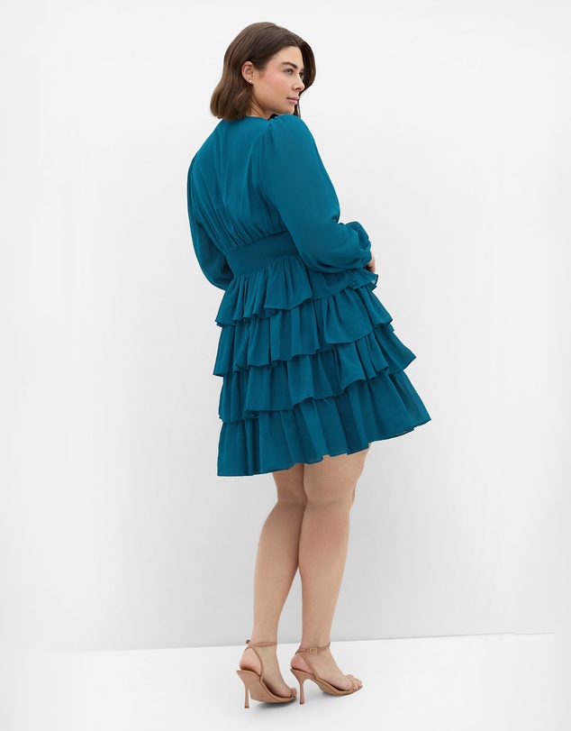 City Chic - Plus size Juliette Tiered Mini Dress - teal