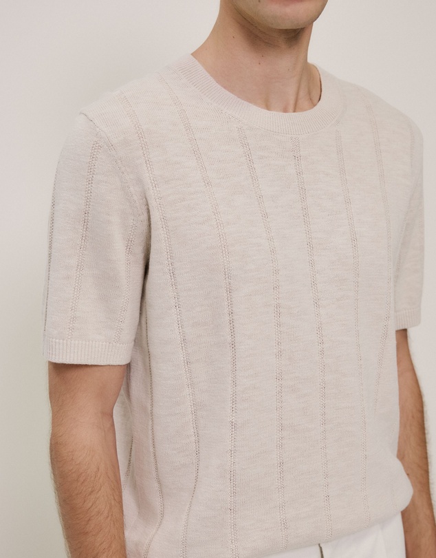 Trenery - Linen Cotton Slub Knit T-shirt in Stone