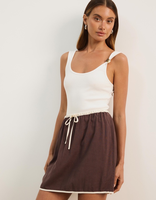 Atmos&Here - Jade Linen Blend Contrast Mini Skirt