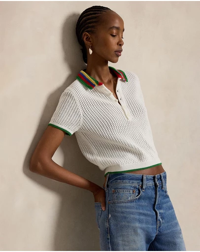 Polo Ralph Lauren - Striped-Collar Pointelle Polo Shirt