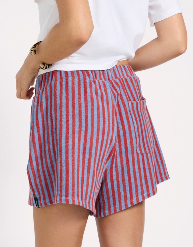 ONE TEASPOON - Terry Towel Drawstring Beach Shorts - Red Blue Striped
