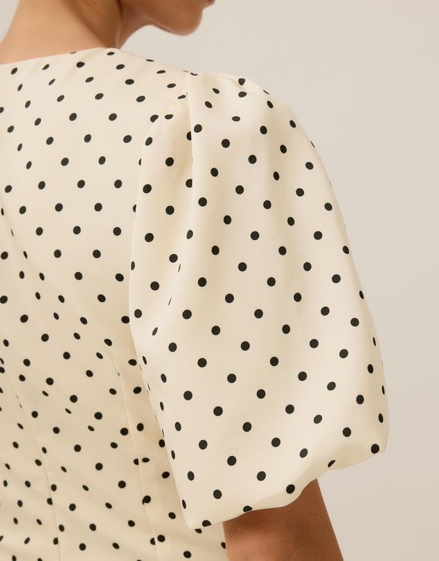 Tussah - Thea V-Neck Polka Dot Puff Sleeve Midi Dress