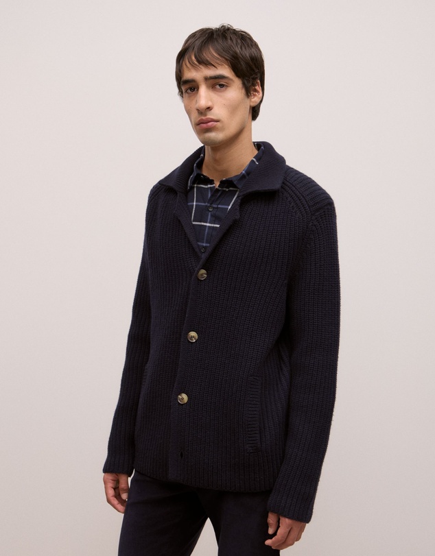 Trenery - Merino Lapel Cardigan in Navy