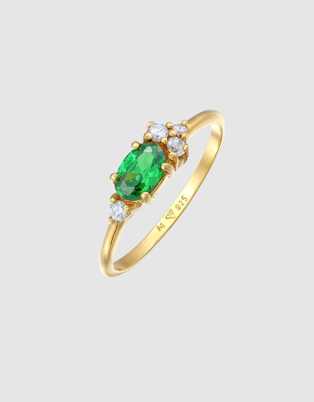 Elli Jewelry - Emerald Zirconia Band Ring in Gold-Plated 925 Silver