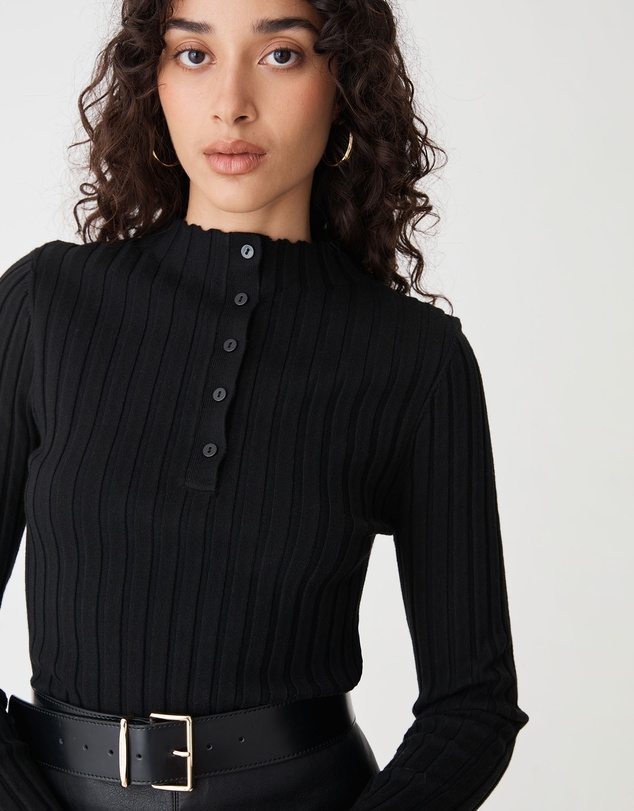 Forcast - Inez Mock Neck Henley Knit