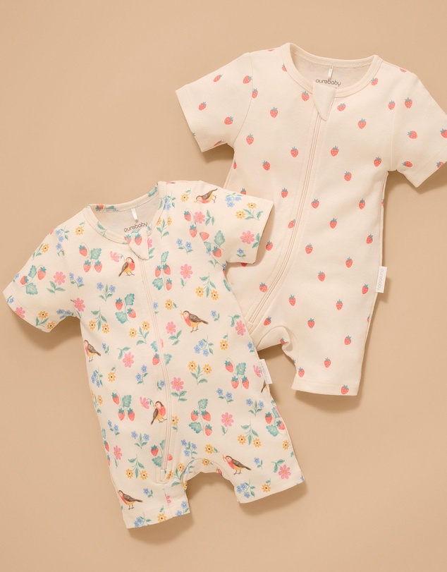 Purebaby - 2 Pack S/Slv Digital Growsuit- Kids-Babies