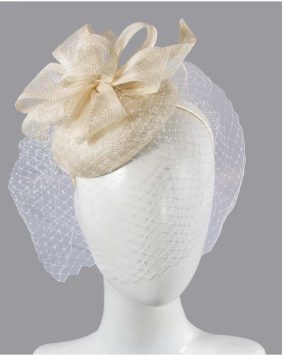 Max Alexander - Sinamay Cream Veil Fascinator