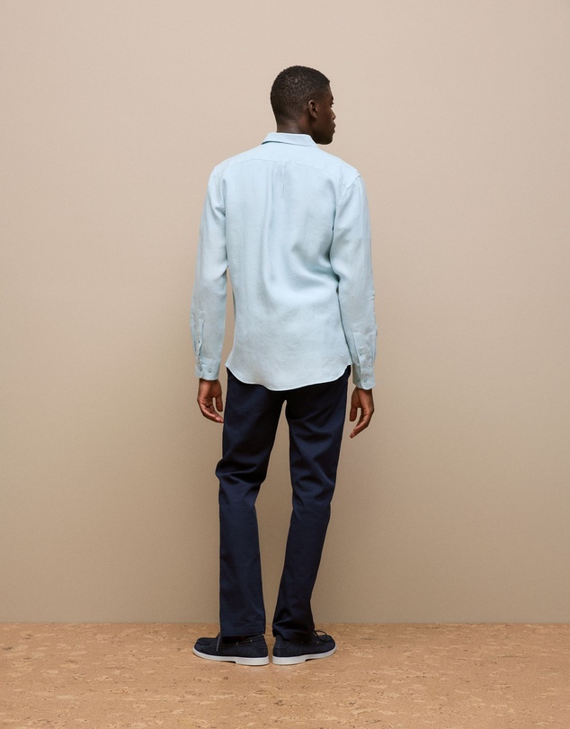 Trenery - Regular Fit Linen End On End Shirt in Duck Egg Blue