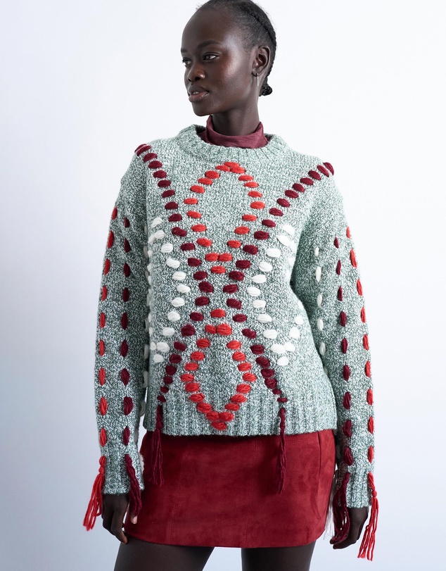 TOPSHOP - Knitted Argyle Embroidered Jumper