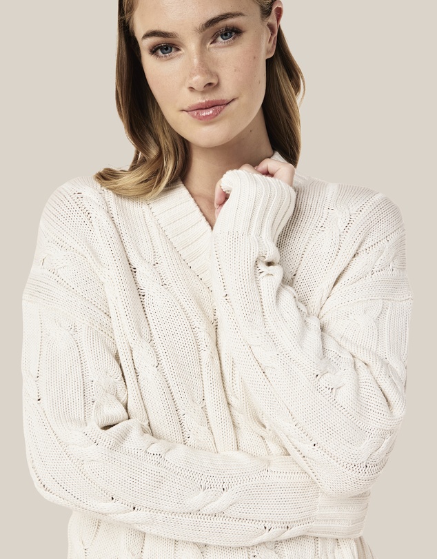 Papinelle - Cotton Cashmere Cable V-Neck Jumper