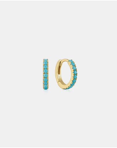 Ania Haie - Gold Aqua Blue Row Huggie Hoop Earrings
