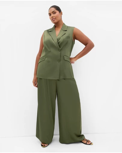 City Chic - Plus size Rylie Satin Vest - olive