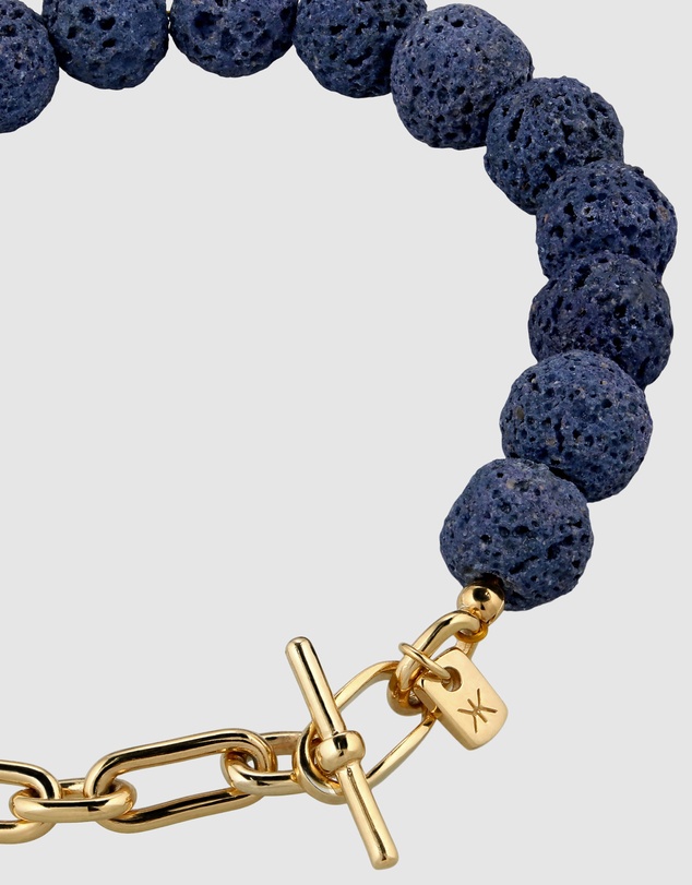 Kuzzoi - ICONIC EXCLUSIVE - Blue Lava Oval Link Chain Bracelet in Gold-Plated 925 Silver