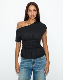 Dazie - Crushing On You Ruched One Shoulder Linen Blend Top