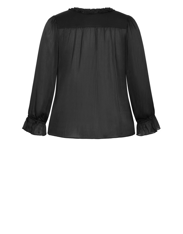 City Chic - Plus size Maia Ruffle V Neck Top - black