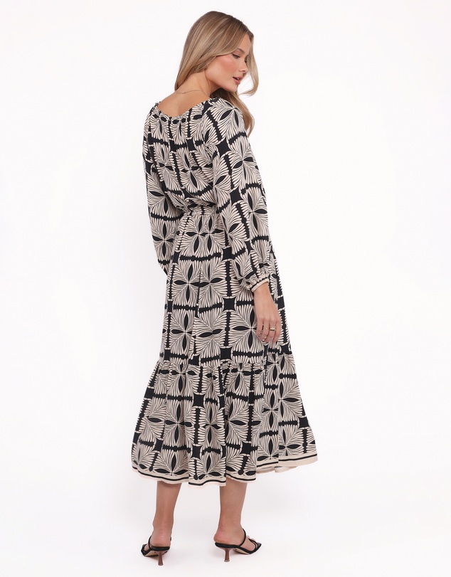 Petal & Pup - Faris Off Shoulder Midi Dress - Black Geo