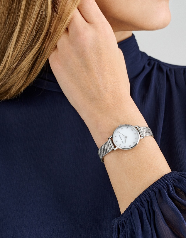 Ted Baker - Staciie 28mm Mother of Pearl Dial with Silver-Tone Mesh Strap