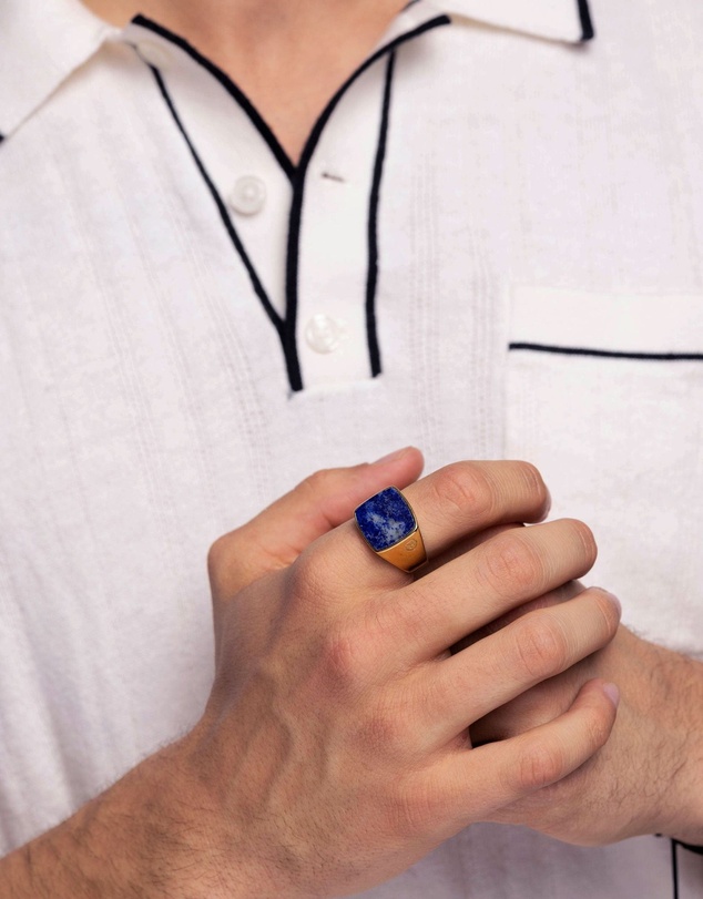 Nialaya Jewellery - Gold Signet Ring with Blue Lapis