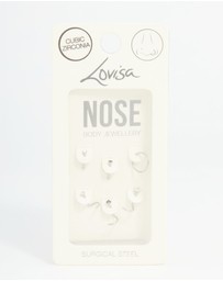 Lovisa - Surgical Steel Black Cubic Zirconia Nose Ring & Stud 6-Pack