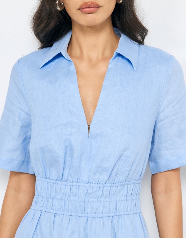 AERE - Ada Shirred Waist Linen Shirt Dress