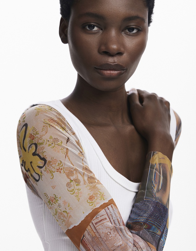 Desigual - Chiffon sleeve T-shirt
