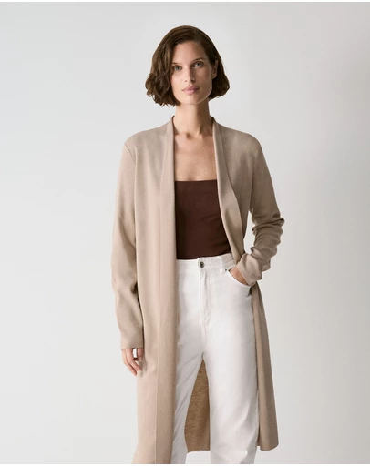 Trenery - Merino Longline Cardigan in Biscuit