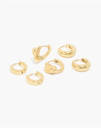 Lovisa - Waterproof Gold Plated Stainless Steel Chunky Huggie Earrings 3-Pack