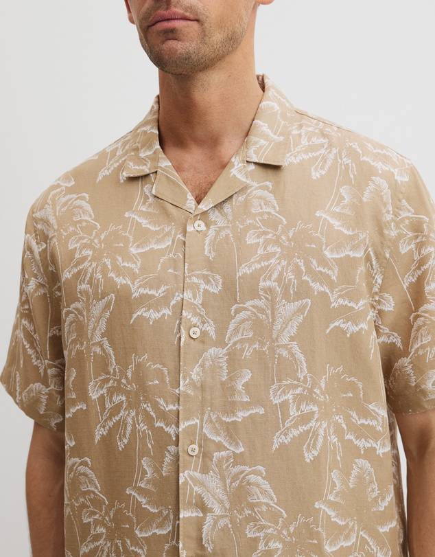 Country Road - Tencel Linen Palm Print Short Sleeve Shirt