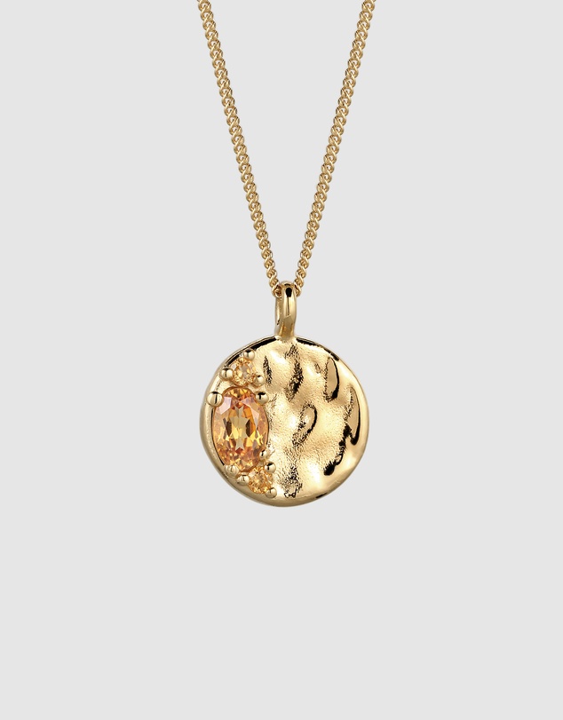 Elli Jewelry - Soleil Textured Medallion Necklace in Gold-Plated 925 Sterling Silver