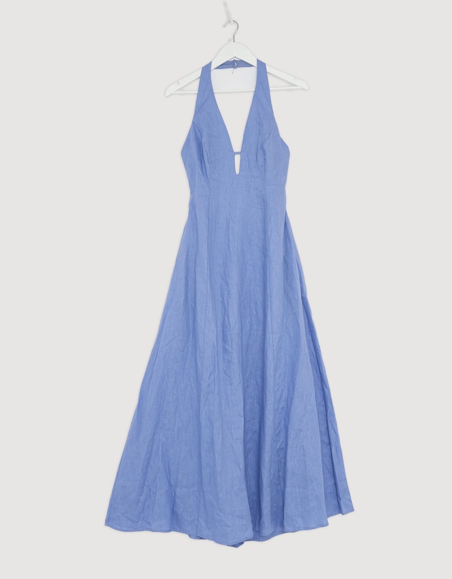 Revibe - Repaired AERE Odele Linen Halter Midi Dress - AU 10