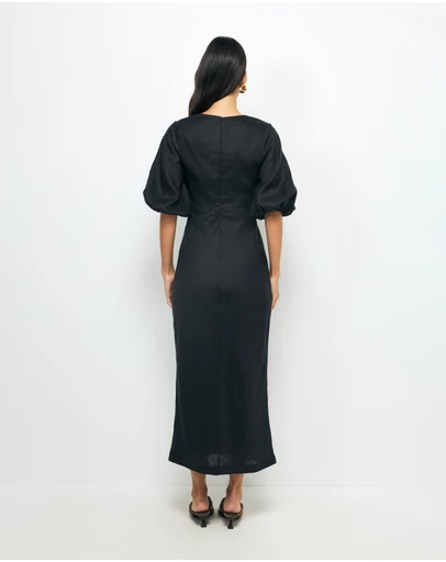 Revibe - Repaired AERE Idalia Twist Front Linen Midi Dress - AU 8