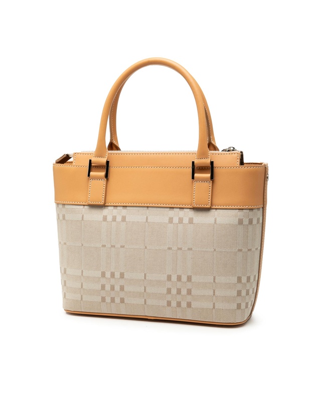Pre-Loved by Azura Reborn - Pre-Loved Leather Trimmed Tonal Check Canvas Handbag