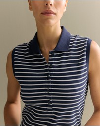Trenery - Cotton Pique Stripe Sleeveless Polo Dress in Navy