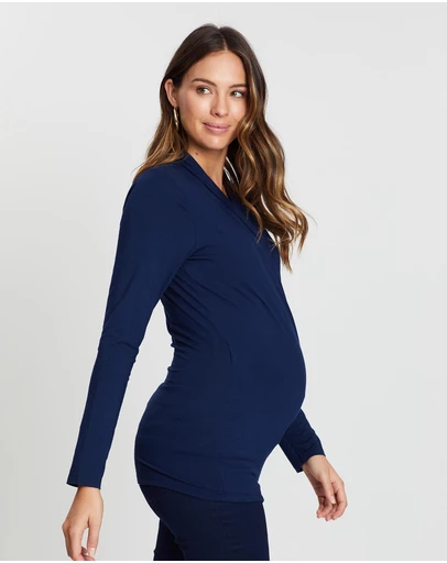 Angel Maternity - Maternity V-Neck Cross-Over Bamboo Long Sleeve Top
