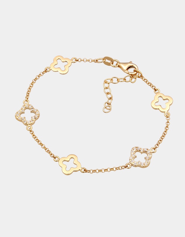 Elli Jewelry - Bracelet Crystal Cloverleaf 925 Sterling Silver Gold-Plated