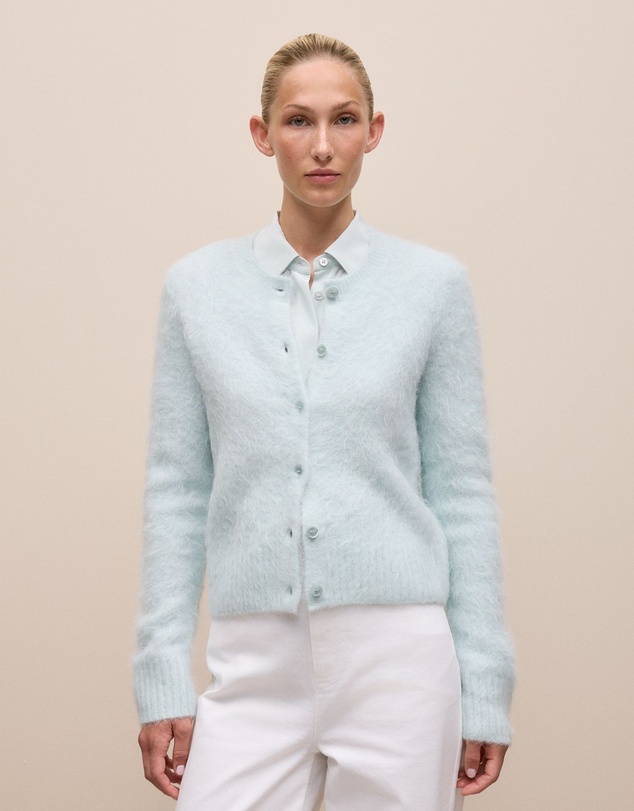 Trenery - Brushed Alpaca Button Through Cardigan in Faint Blue